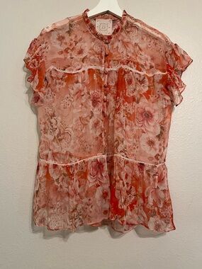 Johnny Was Jade Sheer Floral Rose Blouse XS